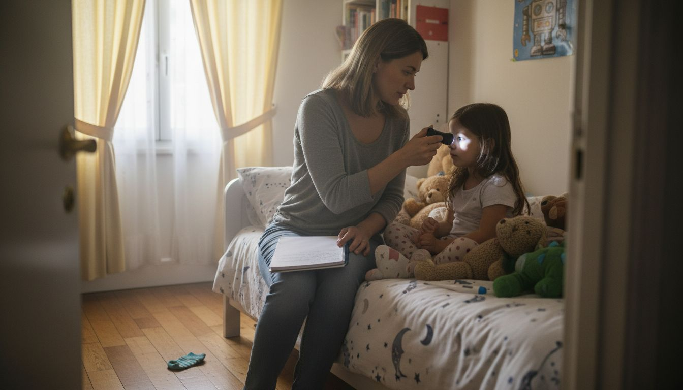 Mother checking daughter’s ear for pain