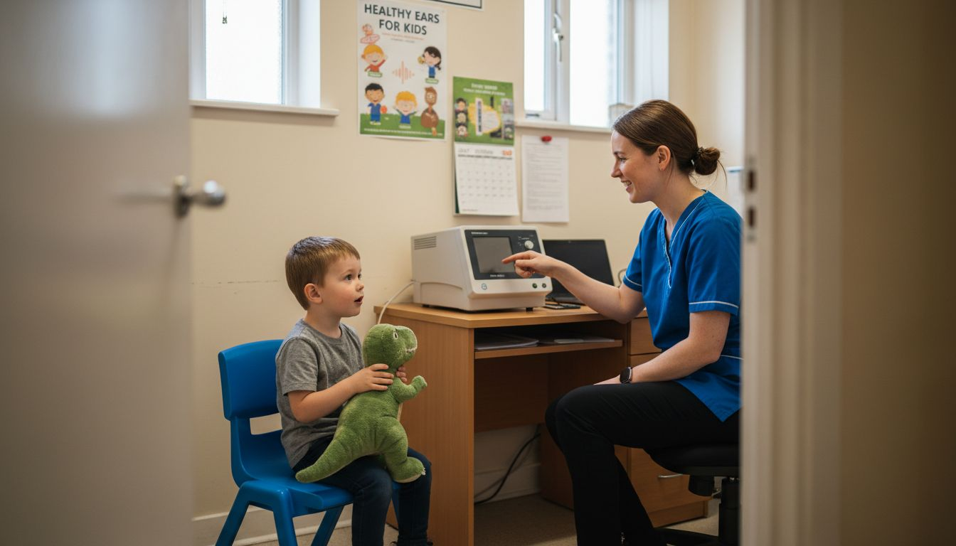 Child receiving hearing test in NHS clinic