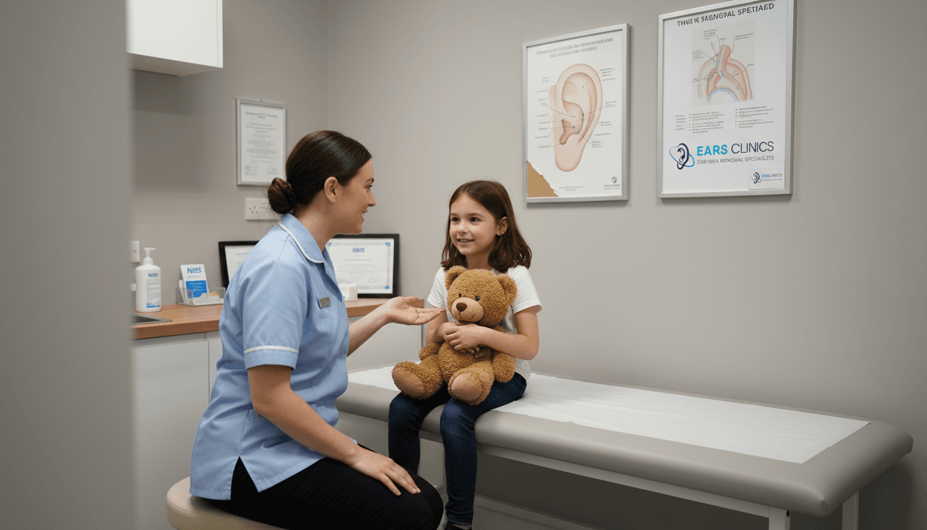 Paediatric specialist examining child's ear
