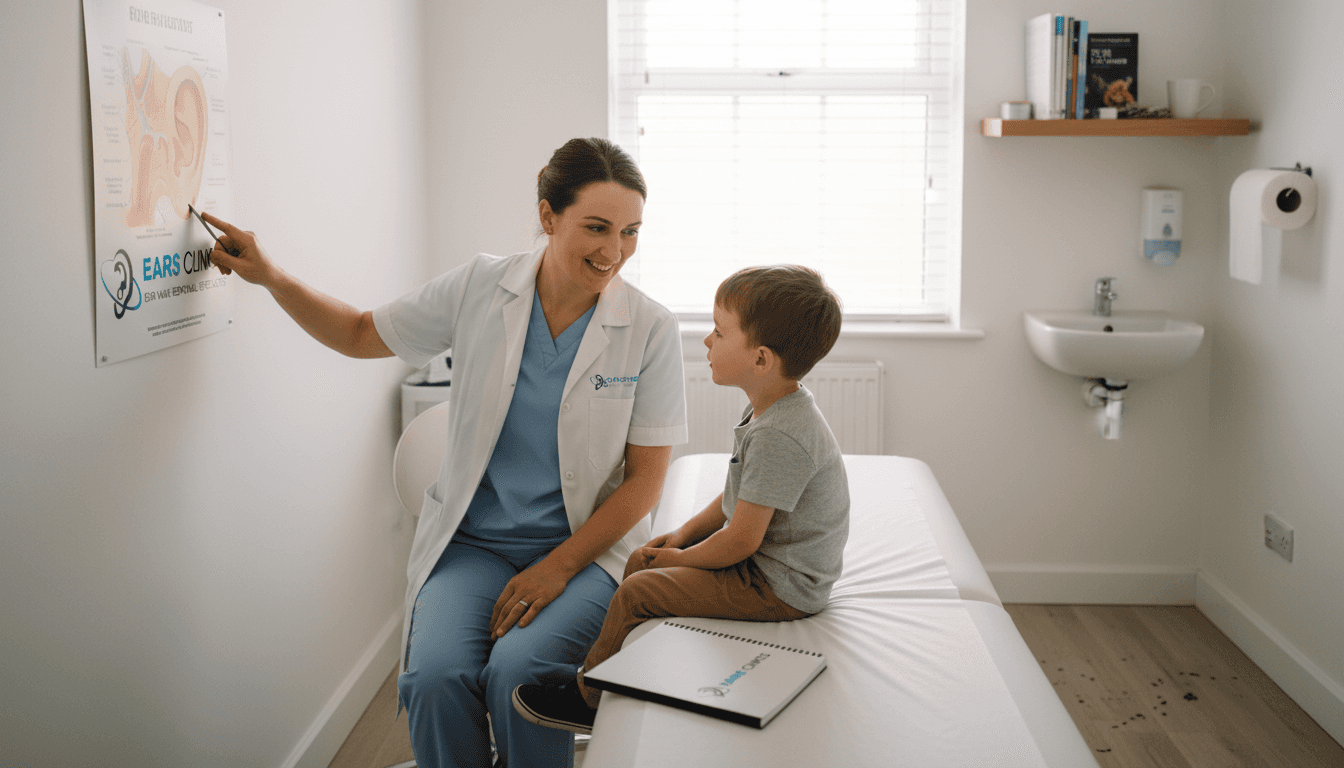 Clinician performing microsuction on child