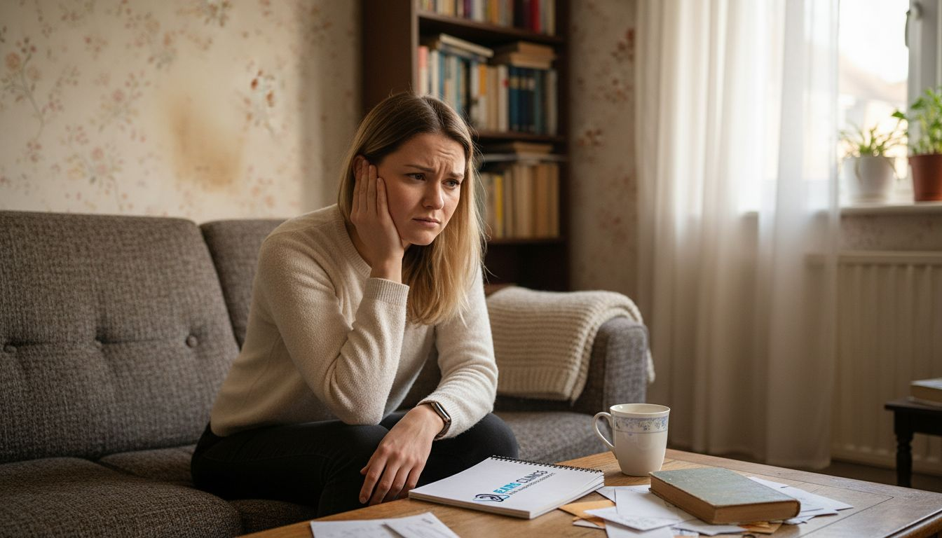 Woman experiences ear blockage discomfort