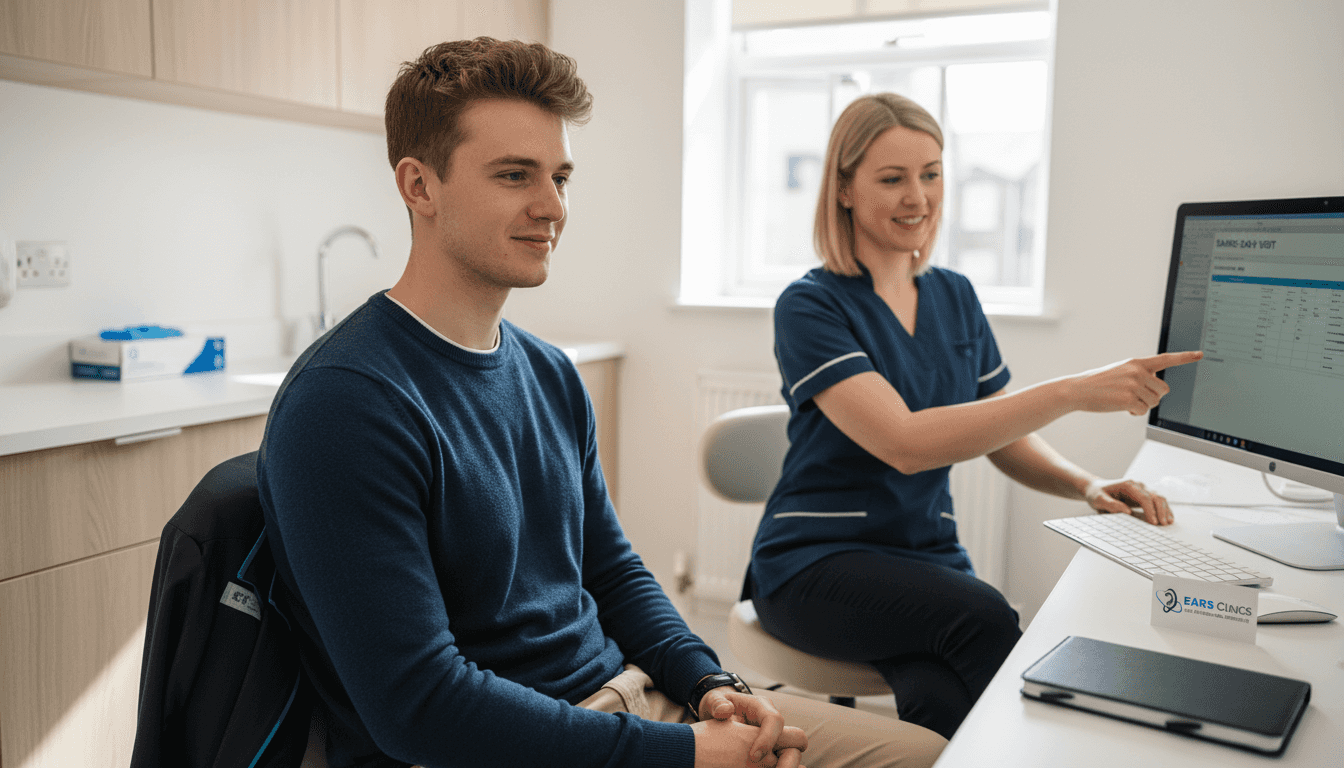 Practitioner conducting same-day ear exam