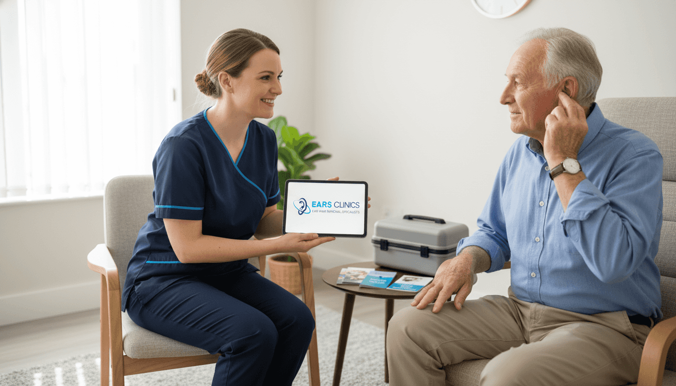 Practitioner performs ear wax removal home visit