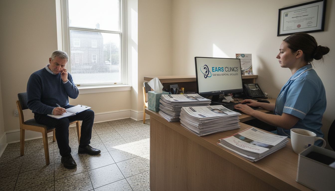 Patient in ear clinic waiting at reception