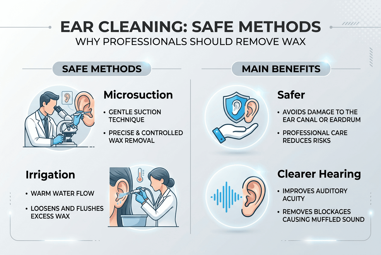 Infographic professional ear cleaning methods and benefits