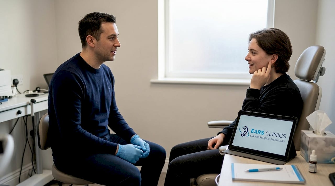 Audiologist performing microsuction ear treatment