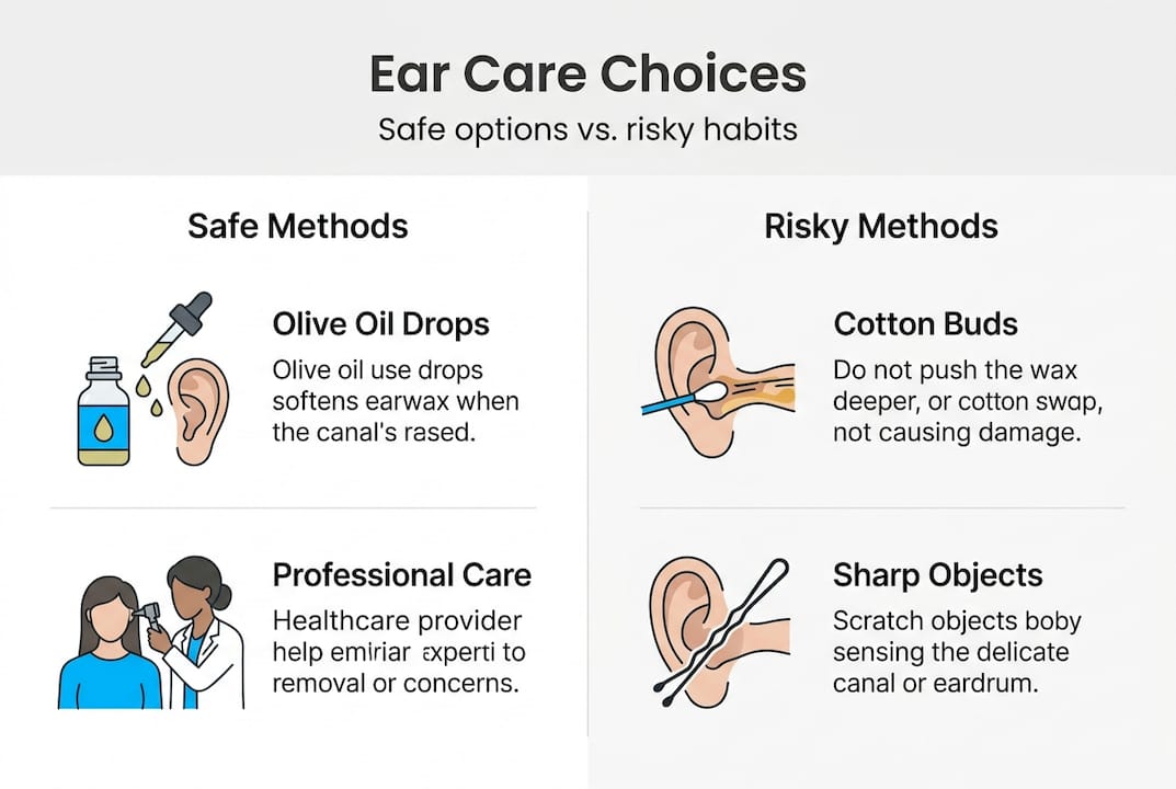 Infographic comparing safe and risky ear care methods