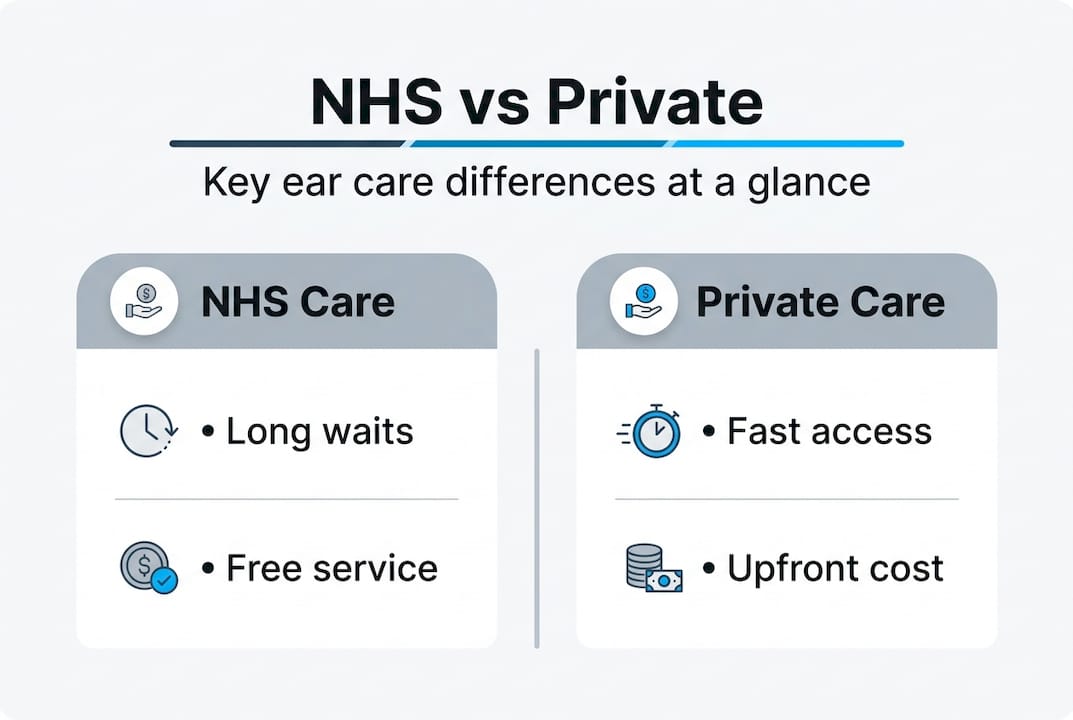 Infographic comparing NHS and private ear care