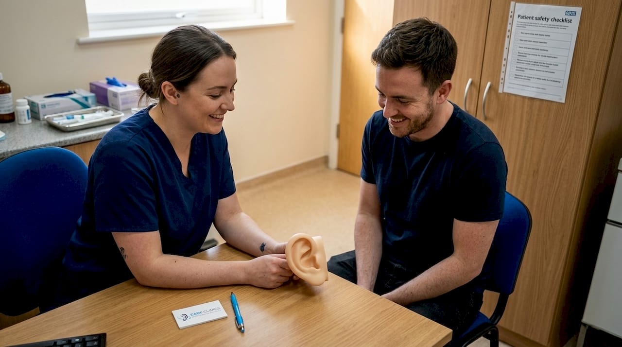 Demonstration of microsuction ear care procedure