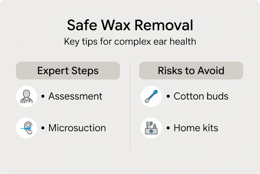 Infographic summarizing safe wax removal tips