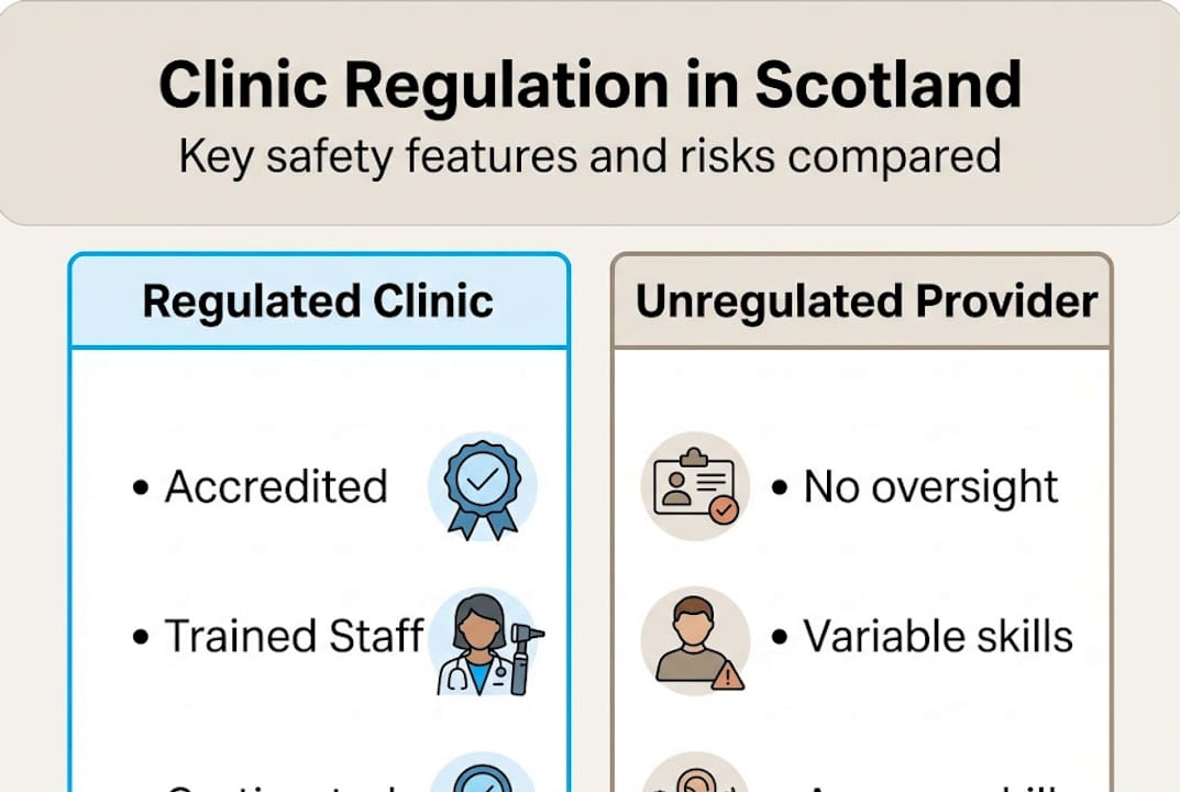 Infographic comparing safe and unsafe ear clinics