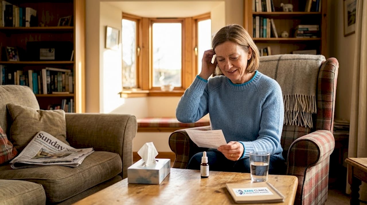 Woman uses ear drops at home