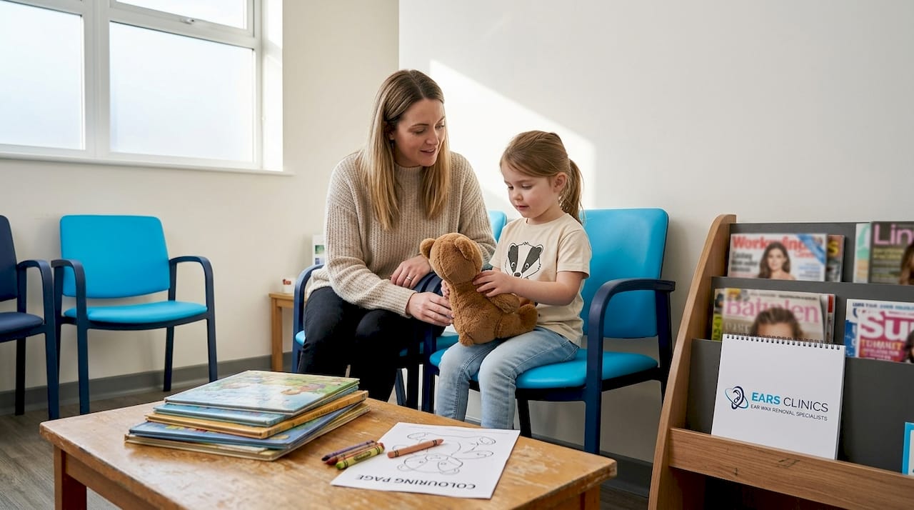 Parent and child in pediatric waiting room