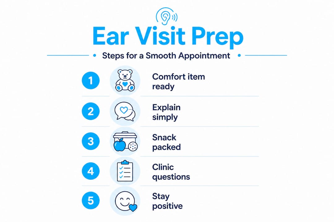 Infographic of steps preparing child for ear check
