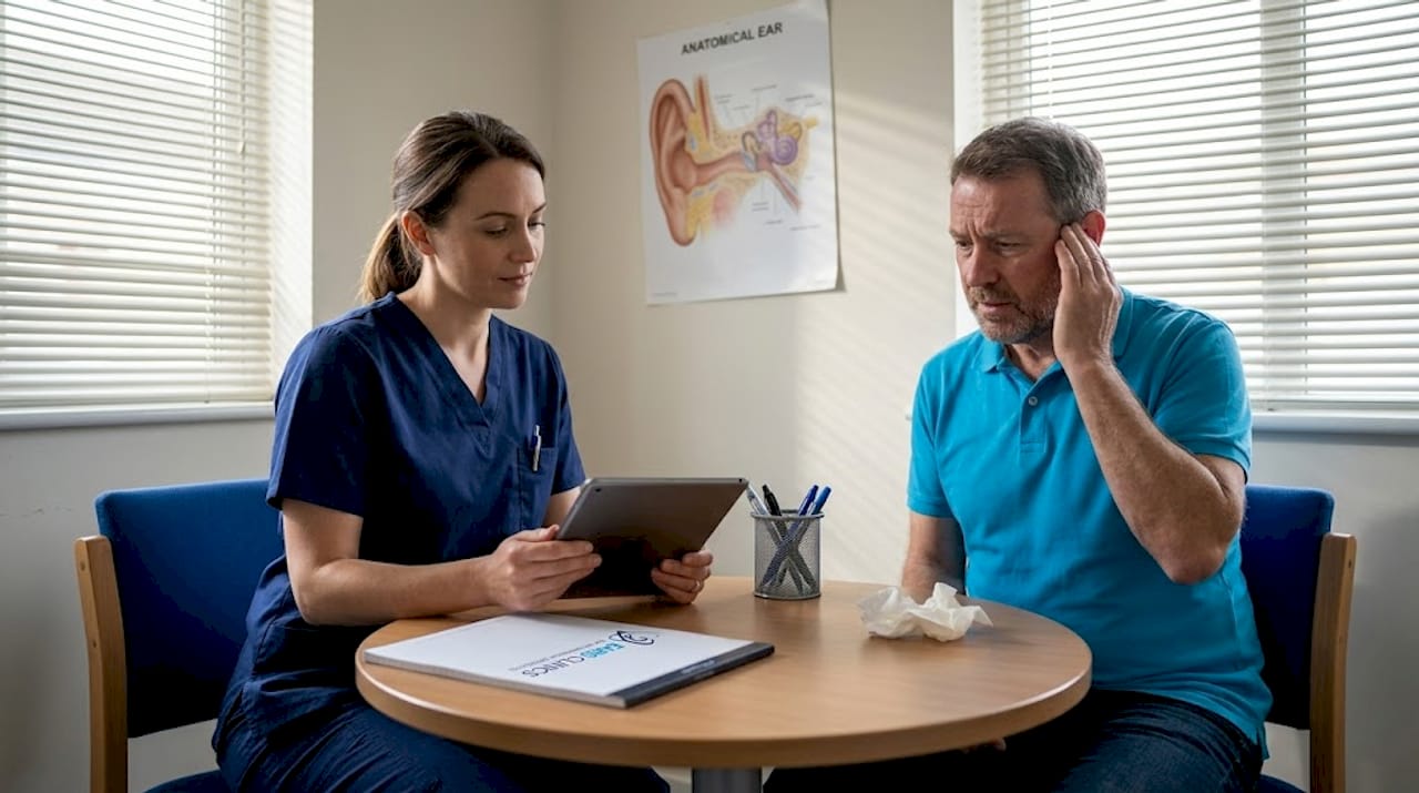 Patient consults GP about urgent ear symptoms