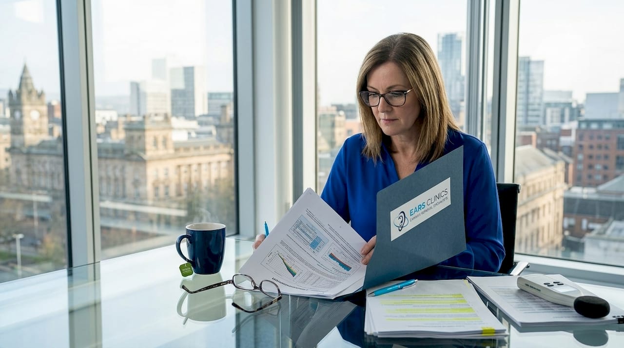 HR manager reviewing ear health documents