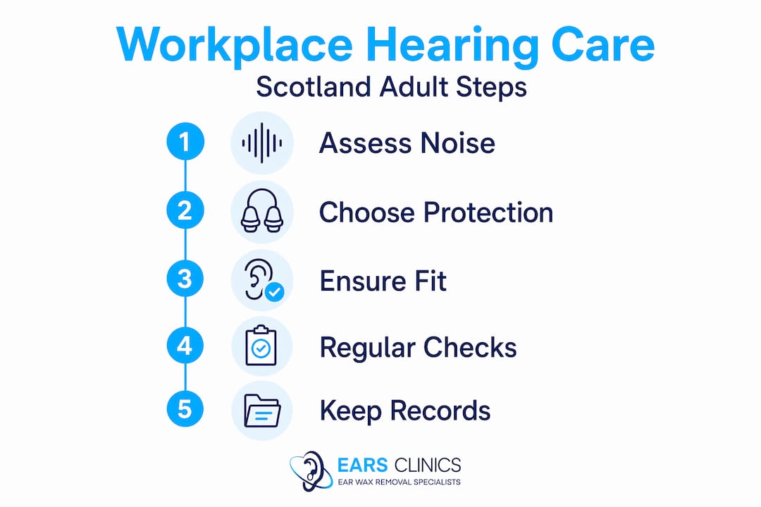 Infographic showing steps in workplace hearing care