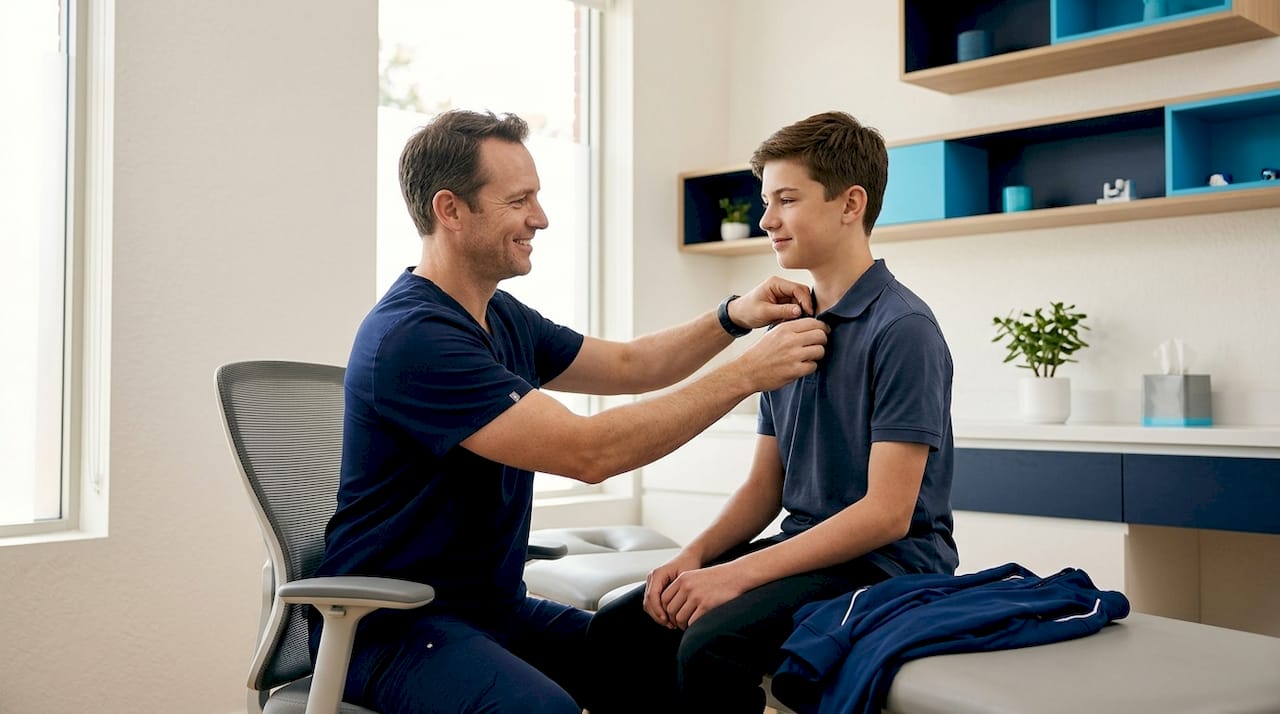 Clinician checking ear injury during exam