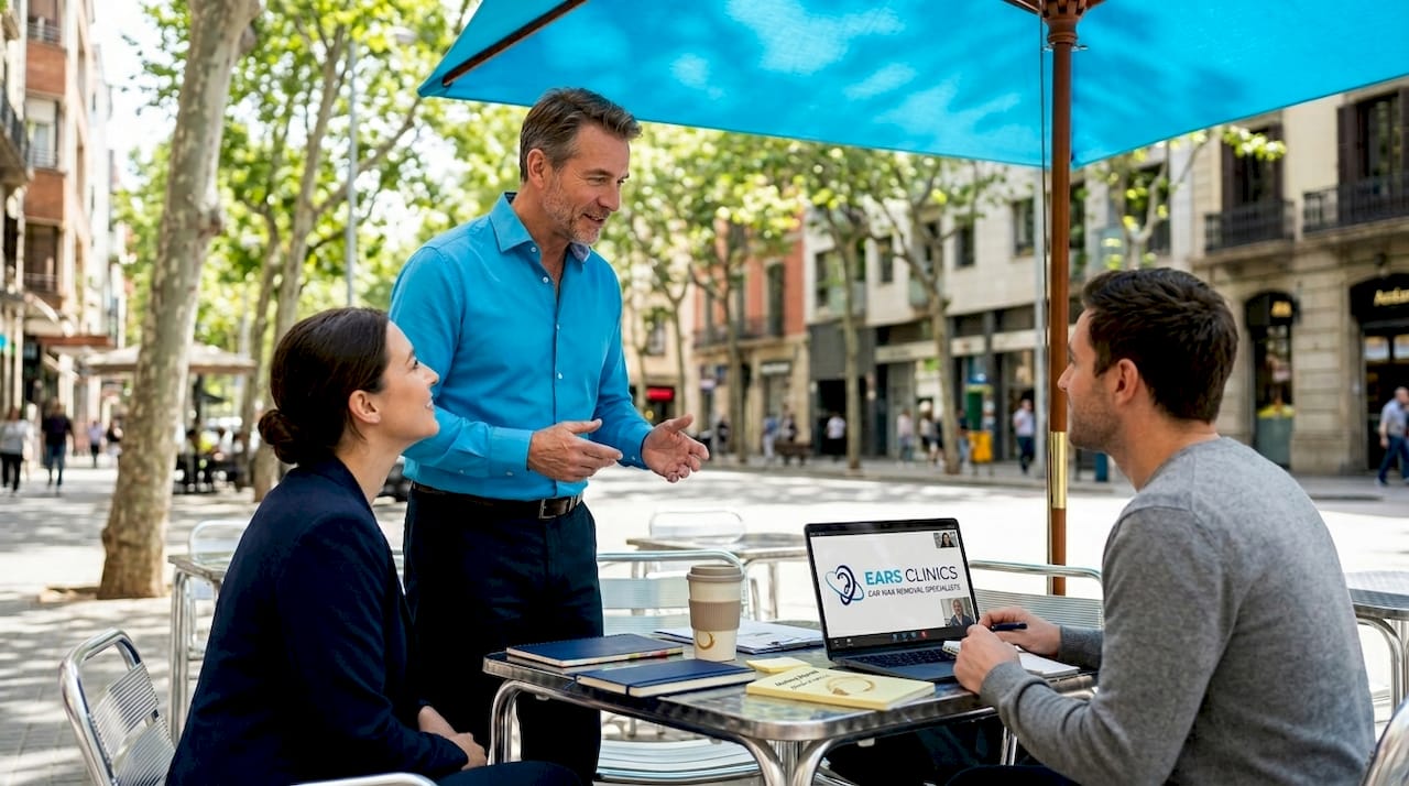 Manager communicating with team in office