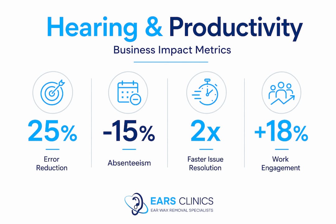 Infographic with statistics on hearing and productivity