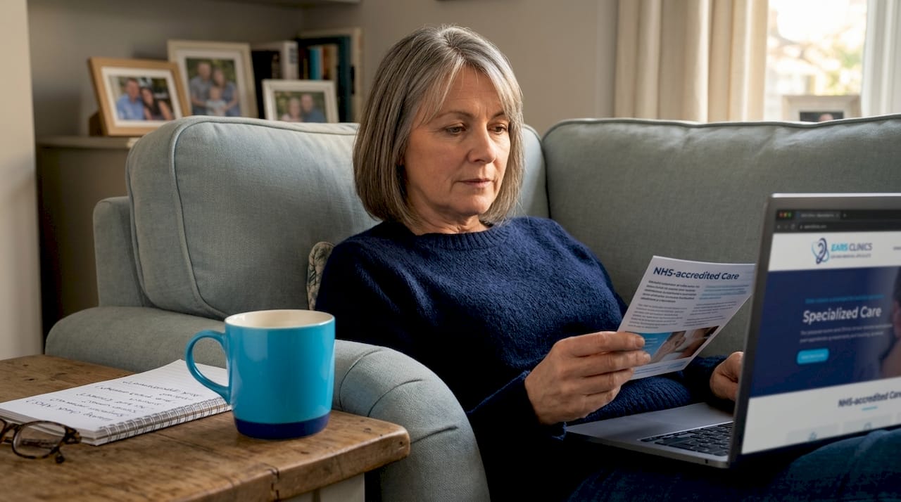 Woman reviewing NHS-accredited care pamphlet