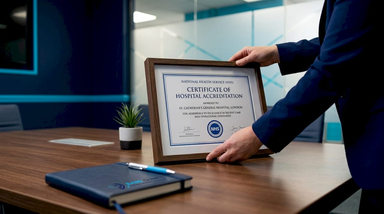 Close-up accreditation certificate with NHS logo