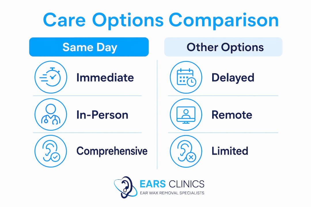 Infographic contrasting same day with other ear care options