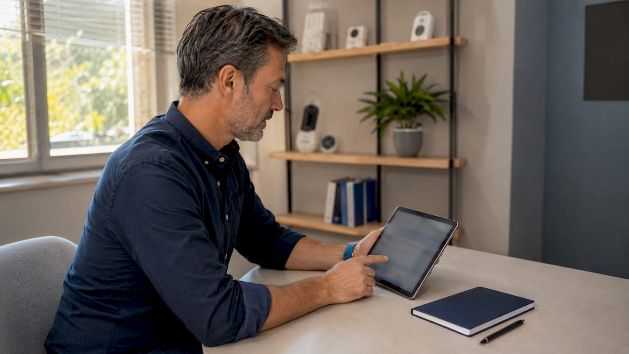 Hands using audiology workflow tablet software