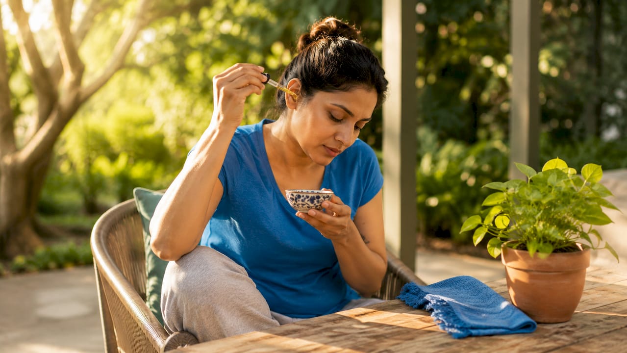 Woman applying olive oil for ear wax prevention