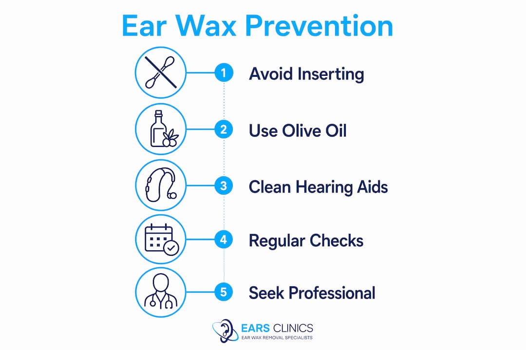Infographic illustrating ear wax prevention steps