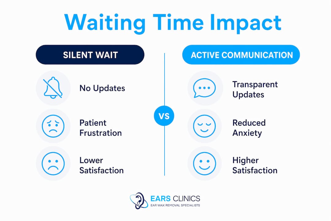 Infographic comparing silent wait and active communication in ear care