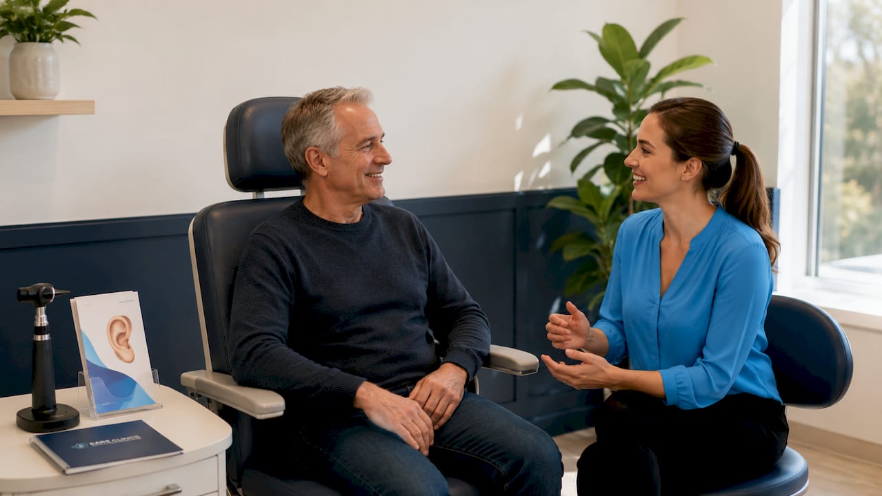 Bright modern clinic room prepared for ear health consultation