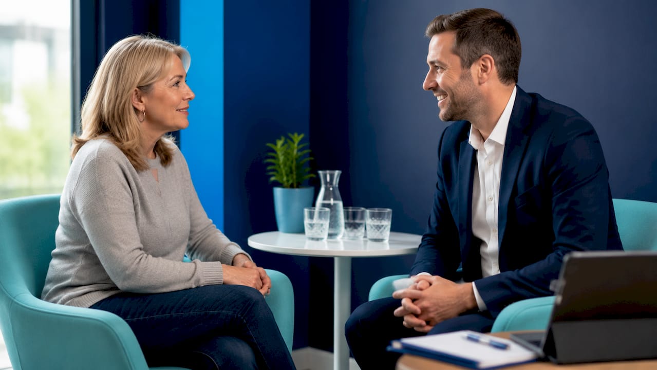 Patient and healthcare practitioner discussing ear care in clinic