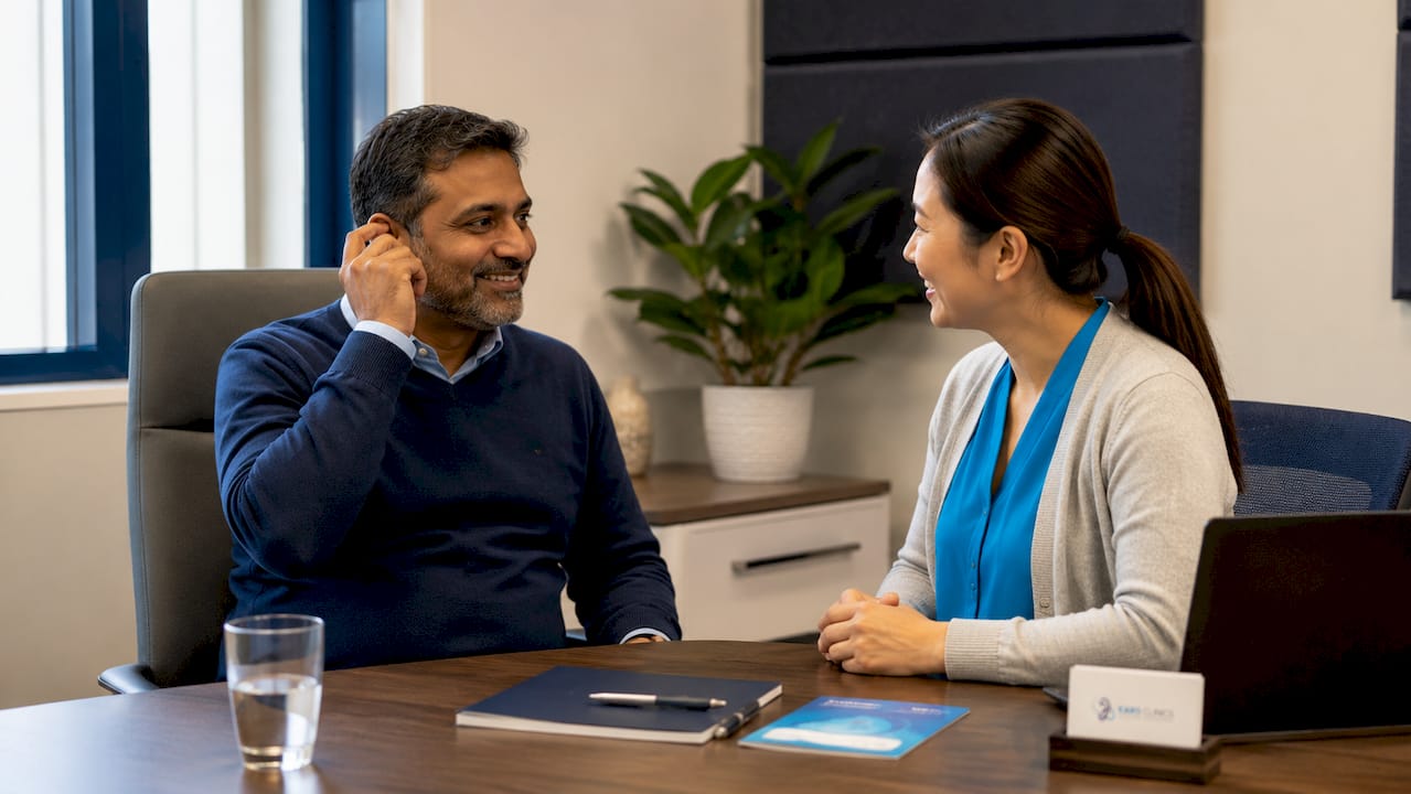 Patient and clinician consulting about ear health