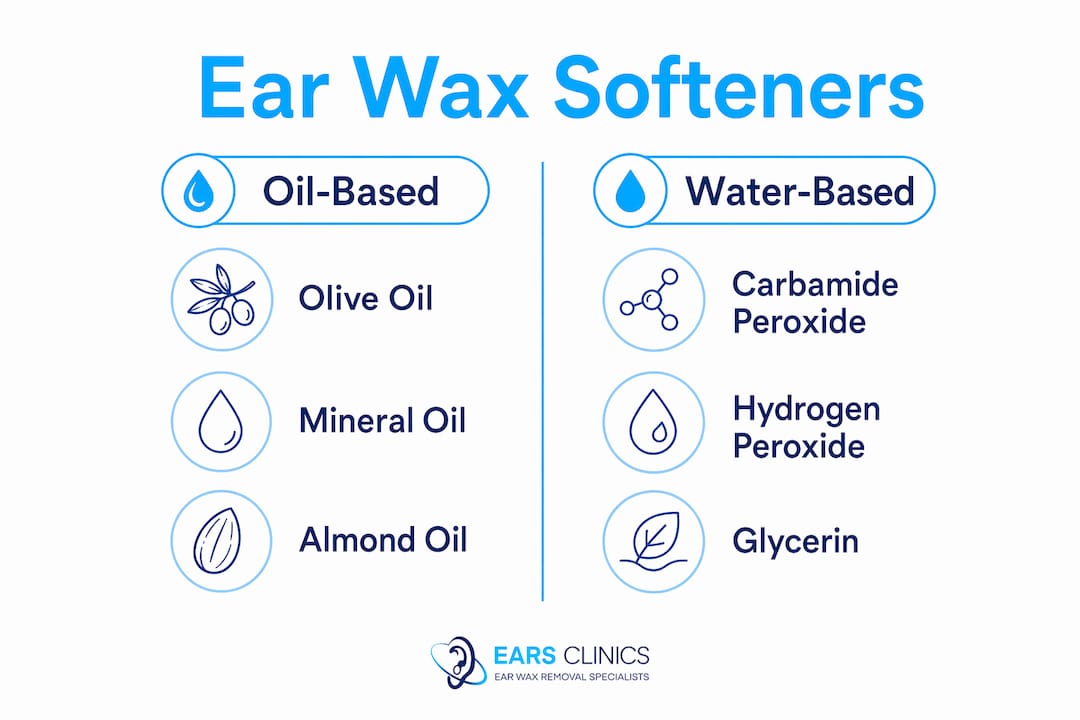 Infographic comparing oil-based and water-based ear wax softeners