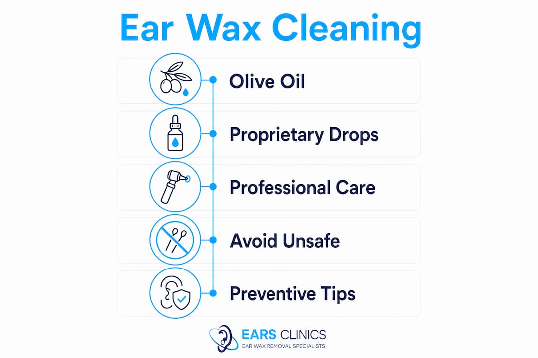 Infographic outlining safe ear wax cleaning steps