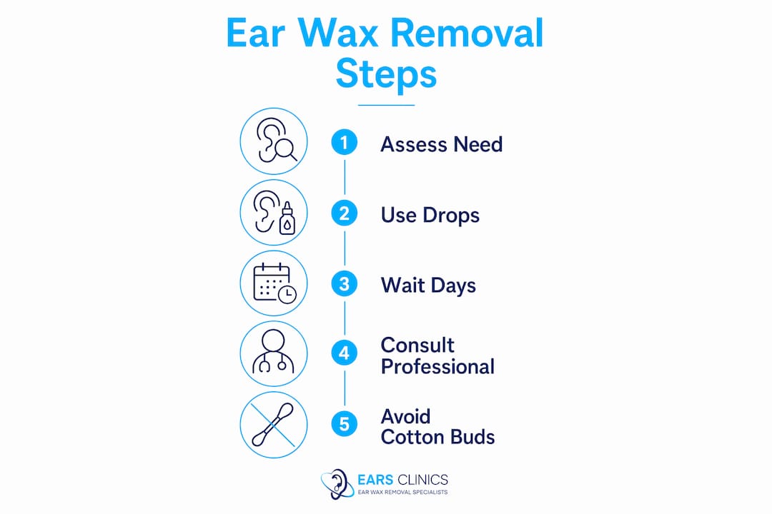 Infographic illustrating safe ear wax removal steps