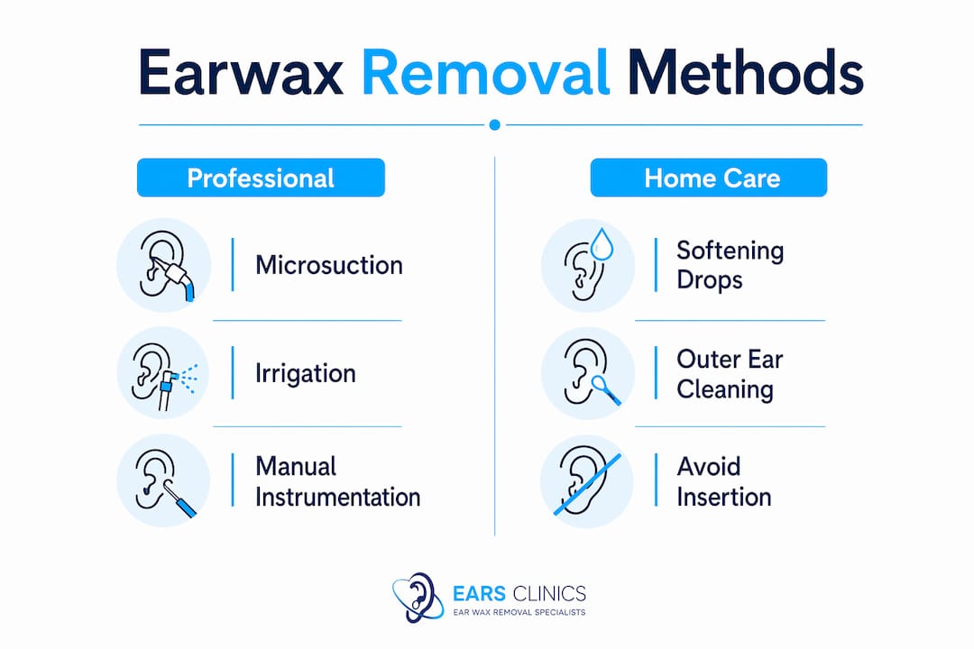 Infographic comparing professional and home earwax removal methods