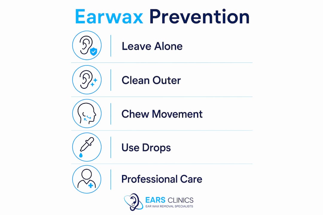 Infographic illustrating steps to prevent earwax buildup