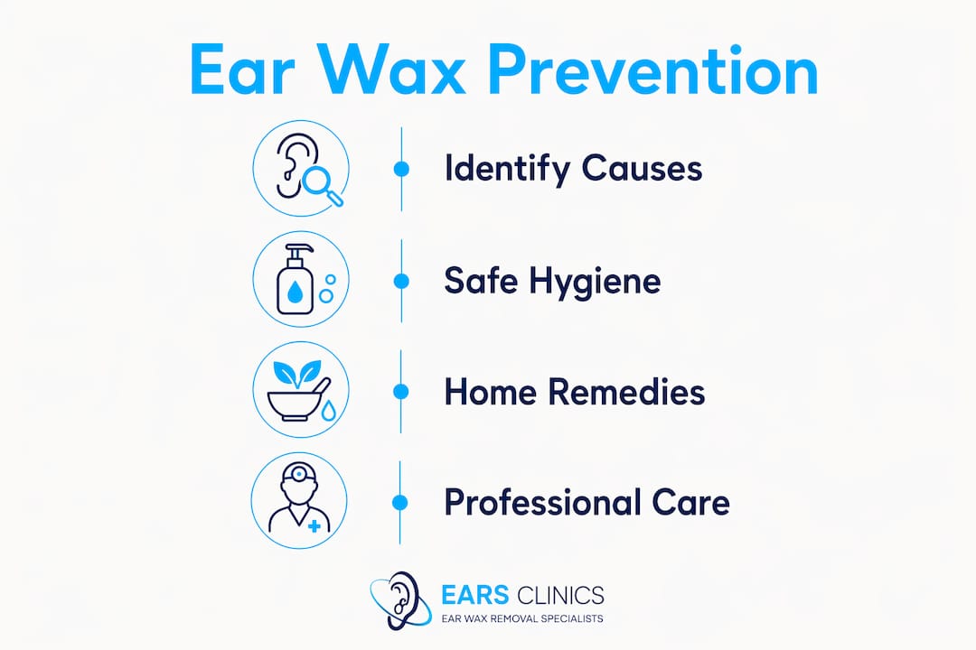 Infographic showing numbered ear wax prevention steps
