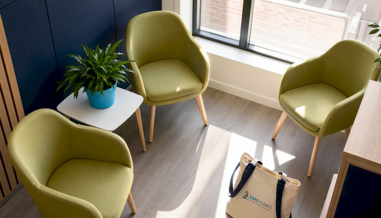 Modern clinic waiting room for ear care