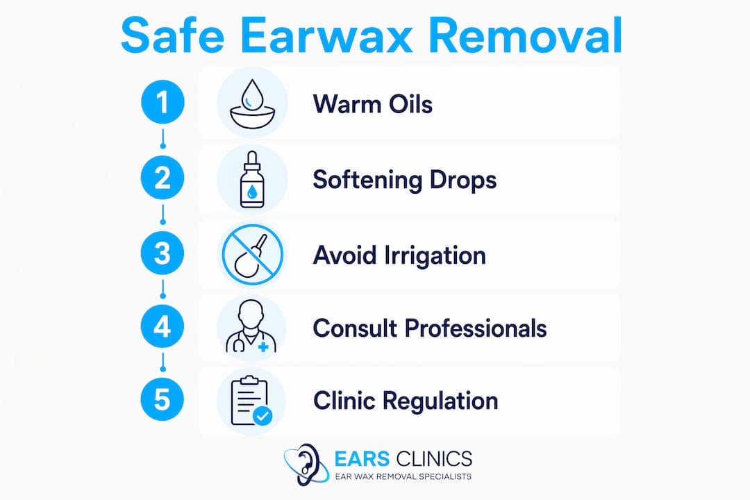 Infographic showing safe ear wax removal steps
