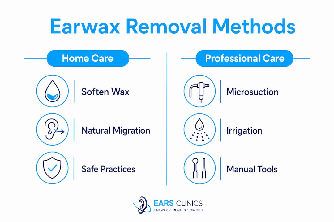 Infographic comparing home care and professional ear wax removal methods