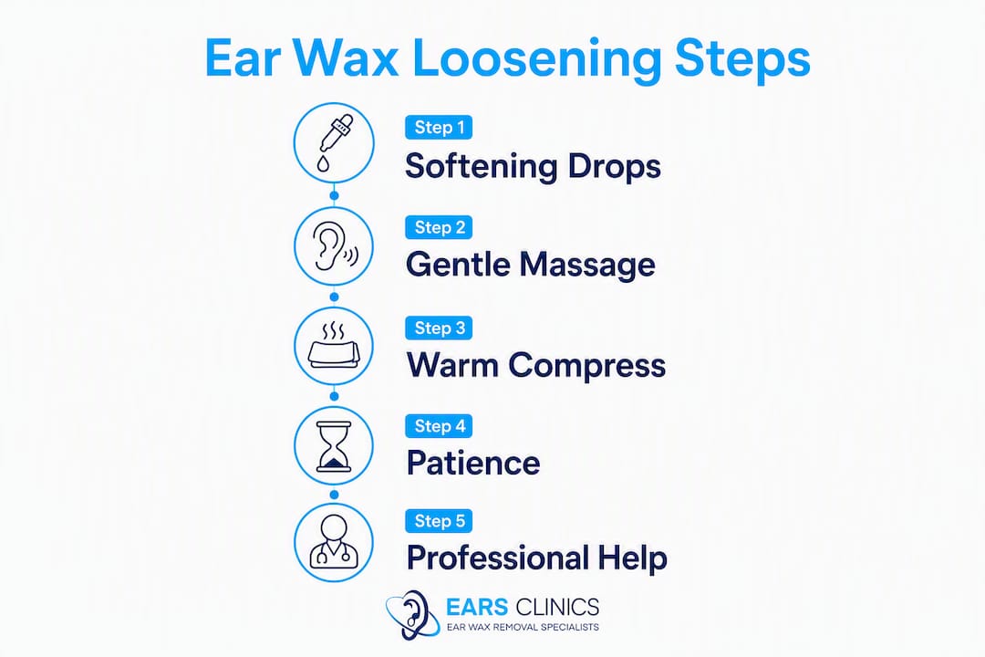 Infographic showing safe ear wax loosening steps