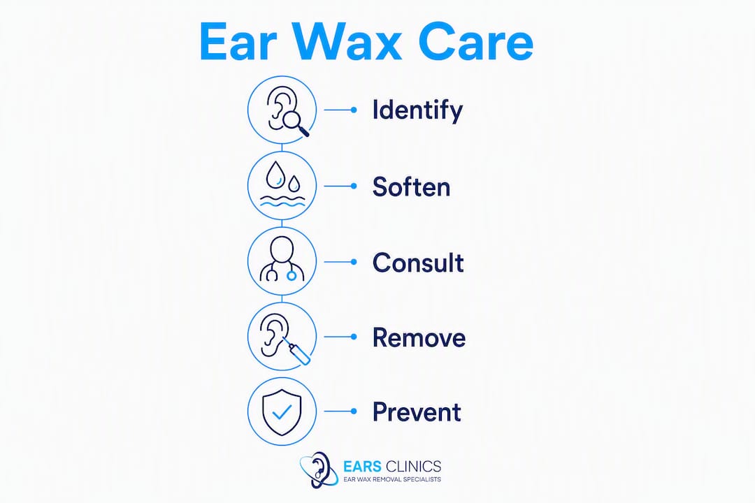 Infographic showing ear wax care steps visually