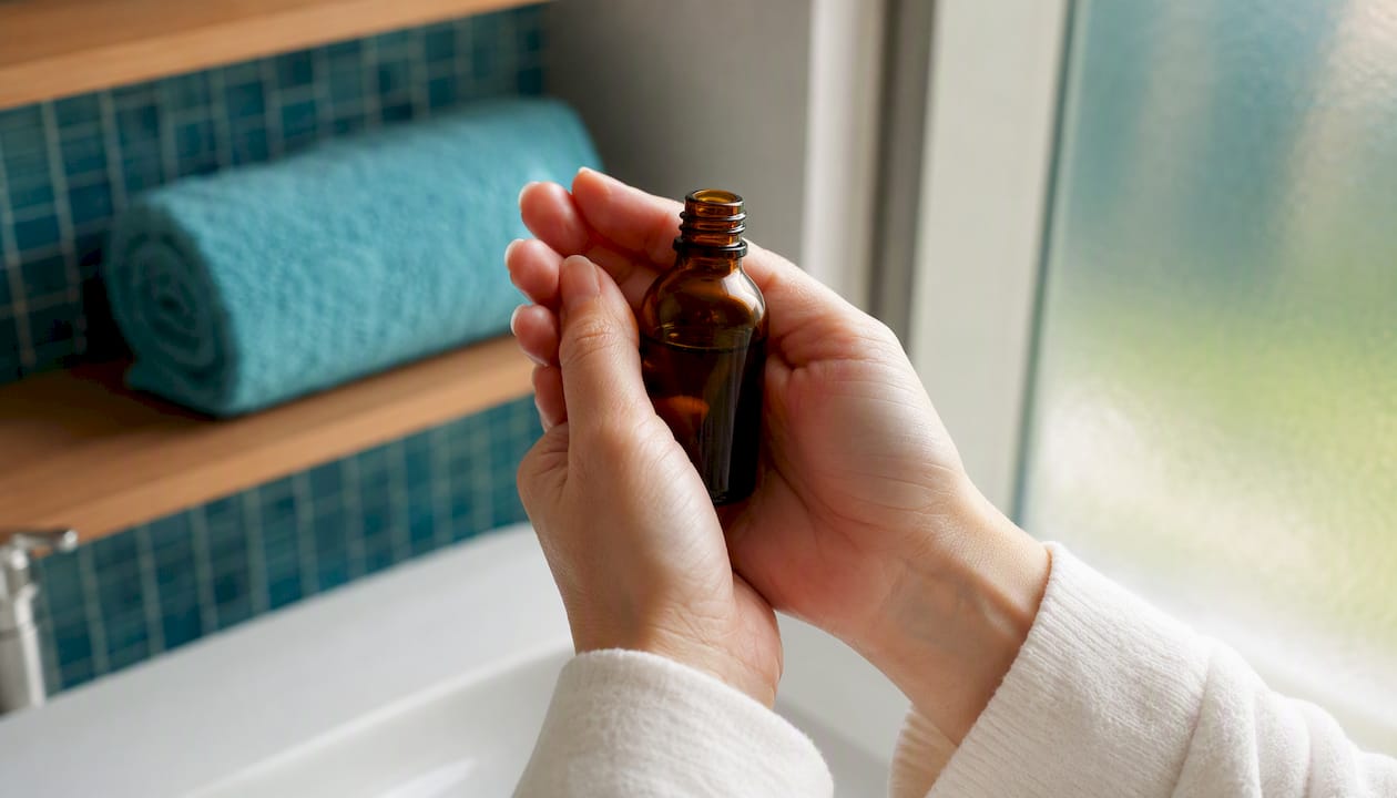 Hands warming ear oil bottle at home