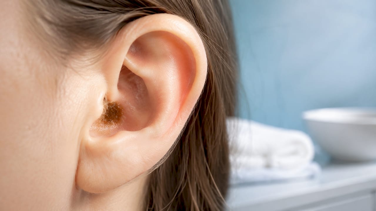 Close-up of ear canal showing natural earwax