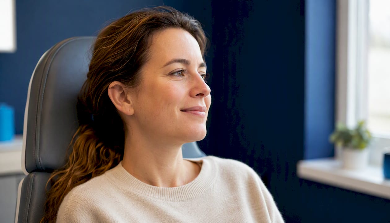 Relaxed patient during ear suction procedure