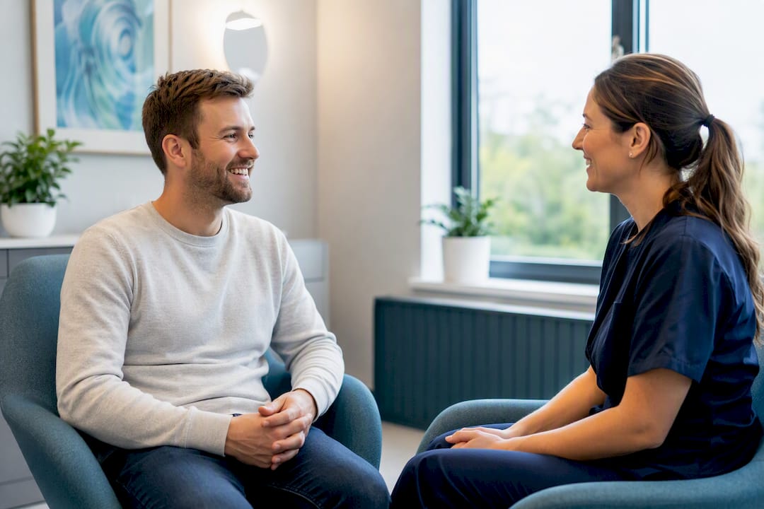 Patient and practitioner consulting in ear clinic