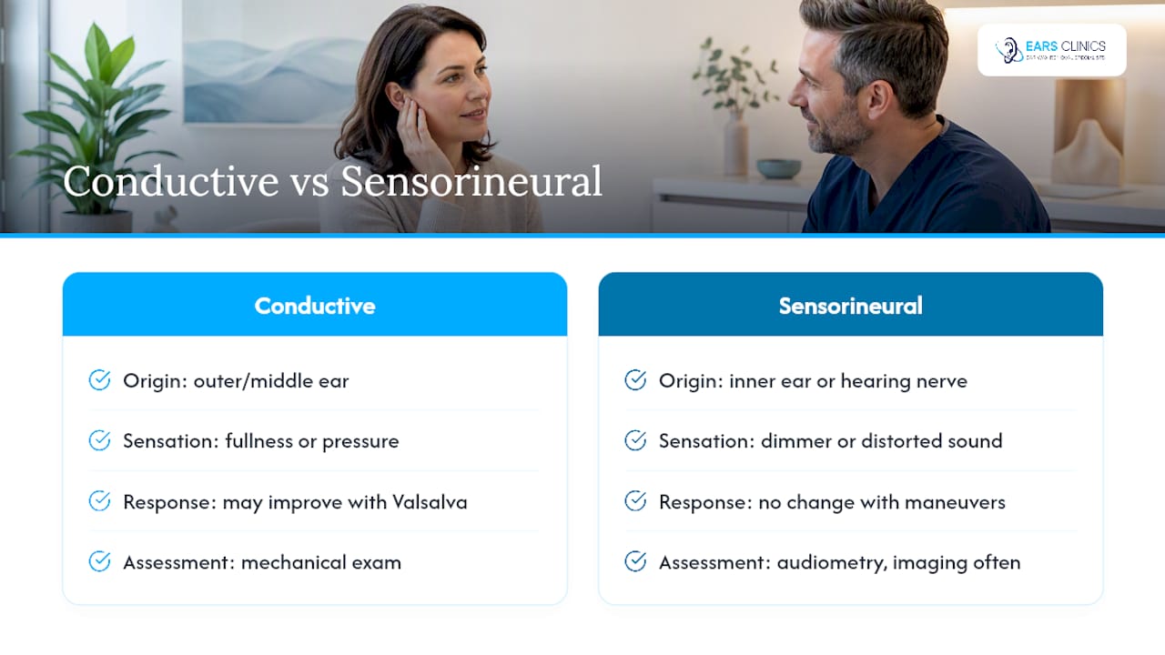 Conductive versus sensorineural hearing loss comparison